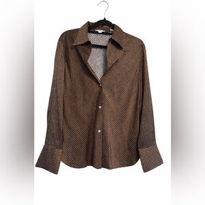 Vince Brown Houndstooth-Style Casual Button-Down Shirt